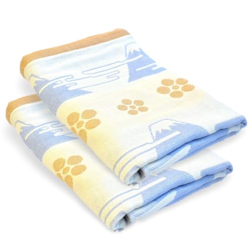 今治タオル フェイスタオル 2枚セット うめふじ 4重ガーゼ フィルユージーヌ 和柄 吸水 速乾 柔らかい 乾きやすい 綿100% 日本製 富士山 梅 手拭い 毛羽落ちしない 薄手 上質 まとめ買い (うめふじFT2P)