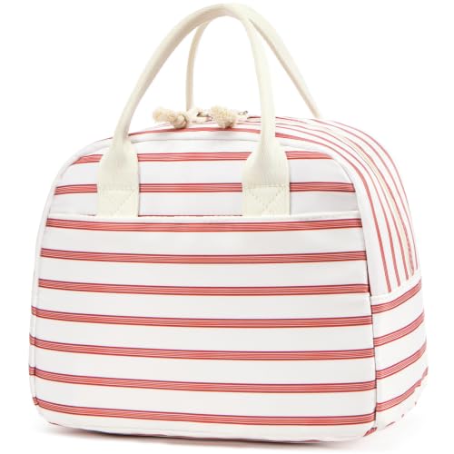 Image of LOVELYWIND Lunch Box for Women, Insulated Lunch Bag, Pink Stripe Tote