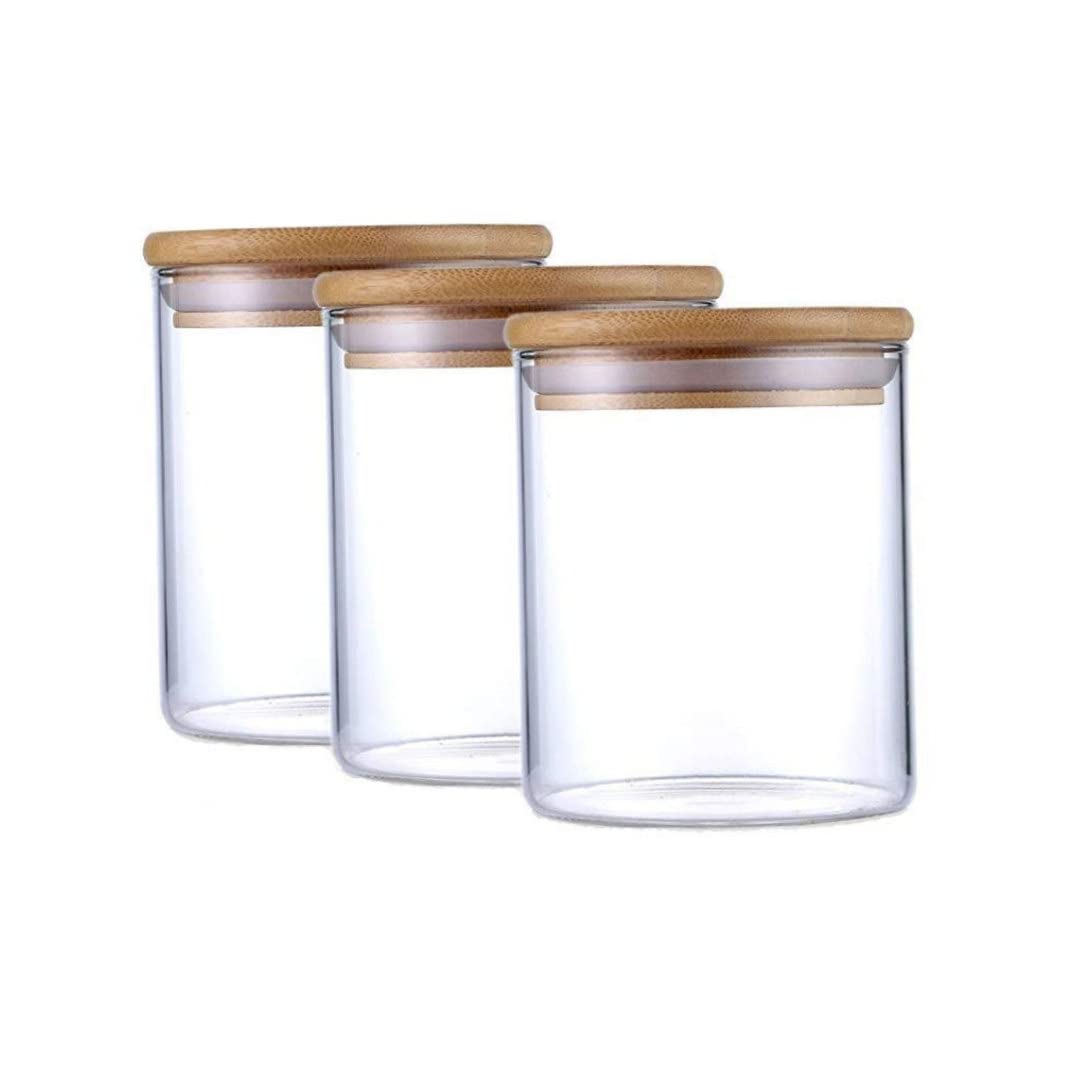 Glasgefäß, 3 Stück, Lebensmittelaufbewahrung, Glasgefäß, Küche, Vorratsflaschen, Gläser mit Holzdeckel für Getreide, Tee, Bohnen, Süßigkeiten, 500 ml