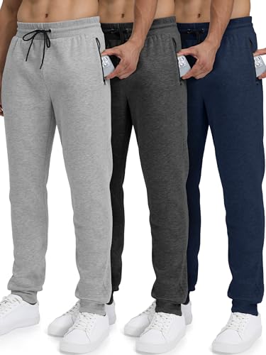 Sweatpants for Men Premium Cotton 3 Pack Joggers Fleece Track Sweat Pants