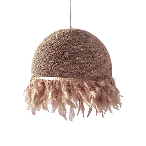 Lampe pendante de plumes marron pour une ambiance bohème chaleureuse dans votre salon