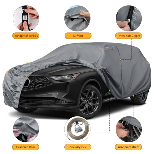 Image of Waterproof Premium Car Covers Replace for 2014-2025 Acura MDX, 10 Layers Heavy Duty with Cotton Liner Car Cover with Zipper Door, Windproof Bands for Snow Rain Dust Protection