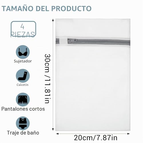 Miniatura 2 de Tyqour 4 Piezas De Bolsas De Malla Para La Colada, Bolsas De Lavado Delicadas, Bolsa De Lavandería 30 X 20 Cm, Red Pequeña Para Ropa Fina, Bolsa De Lavado Para Lavadora, Bolsa De Lavado Para Ropa