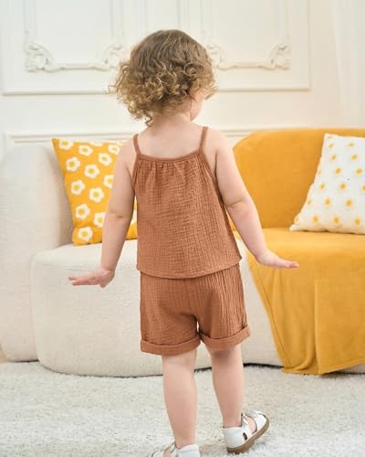 Image of Weebaby Toddler Girl Clothes Baby Summer Outfits Sleeveless Halter Top Ruffle Short Set Cute Kids Clothes Girls