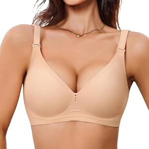 Wireless and Seamless Jelly Bra for Women - No Underwire Push Up Deep V Bras for Womens - Back Support Sports Bralette