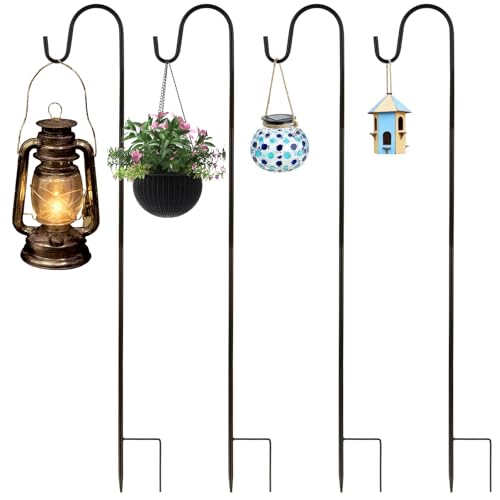 ASelected 80CM Adjustable Metal Shepherds Hooks for Garden Lights with Metal Stake Base Heavy Duty Hooks for Hanging Lanterns Plant Baskets Garden Lights Wedding Black 4Pcs