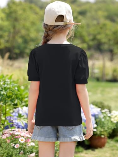 Image of Girls' Puff Sleeve Cotton T-Shirt Cute Summer Tops for Girls