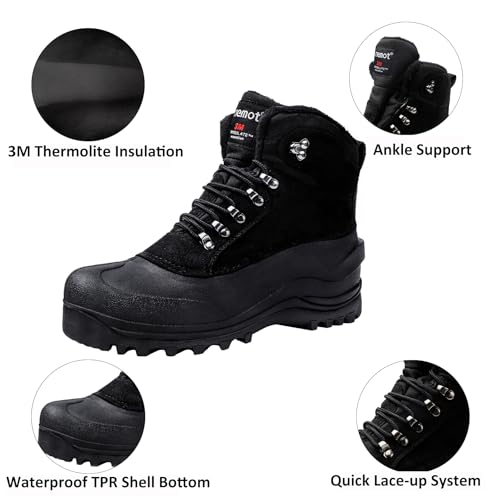 Image of riemot Men's Women's Winter Boots Waterproof Insulated Snow Shoes for Outdoor Walking Warm Lightweight Anti-Slip Ankle Boots