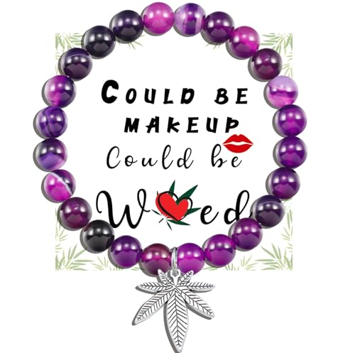 Image of MollyQueen Weed Bracelet Weed Gifts Weed Charm Bracelet Natural Stone Bracelet Smoker Gift