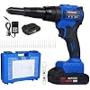 Weytoll Cordless Rivet Machine, Portable 20V Lithium Battery Charging Full-Automatic Core Pulling Rivet Machine Professional Kit,with 30Pcs Rivets, for 1/8'', 5/32'', 3/16'' Rivets