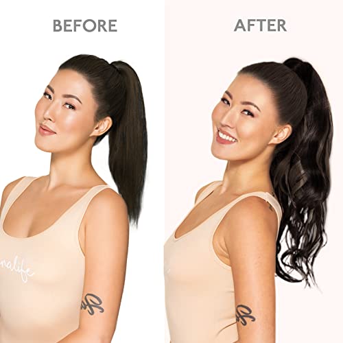 Image of WENNALIFE Ponytail Hair Extension, 14 Inch 75g Light Dark Brown Ponytail Extension Human Hair Clip in Wrap Around Remy Human Hair Extension Hairpieces Real Human Hair