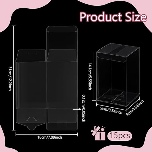 BENECREAT 15Pcs Rectangle Clear Gift Boxes, Transparent Plastic PVC Box Gift Packaging for Wedding, Birthday Party, Bridal Shower, 3.54x3.54x5.55inch by BENECREAT - Image 2
