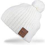 Waschbarer Winterhut für Herren und Damen, Bluetooth-Mütze, kabellos, Stereo-Kopfhörer, Mikrofon, freihändig, wiederaufladbarer Akku für Handys, iPhone, iPad, Android, Laptops, Tablets – Weiß