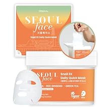 قناع DERMAL Seoul Face Snail Mucin 5-Min Quick Sheet Mask 36 Count Bulk، موزع كوري صباحي قابل للسحب مع ملقط، قناع وجه مضاد للأكسدة بالشاي الأخضر والجينسنغ الأحمر لتجديد البشرة، تينسل نباتي