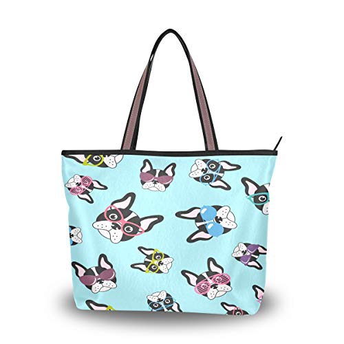 BIGJOKE Süße Französische Bulldogge Handtasche für Frauen Tote Tasche Top Griff Schultertasche Satchel Geldbörse, Mehrfarbig - mehrfarbig - Größe: Large Cover