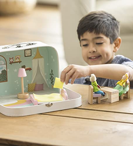 Hearthsong 11 Inch Rainbow Cottage Travel Dollhouse Set With 2 Dolls And 5 Piece Furniture Set #TOP1