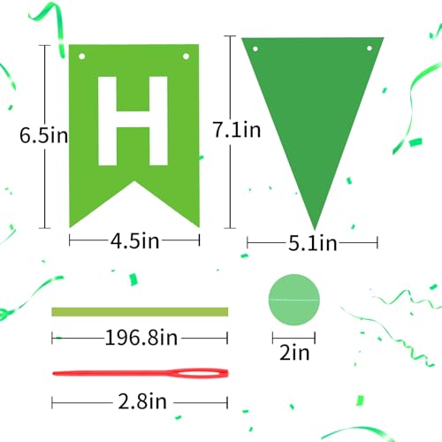Image of Green Happy Birthday Banner Hanging Sign Circle Dot Triangle Bunting