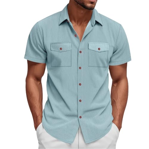 Chemise velours côtelé homme décontractée à col ample et manches courtes d'été