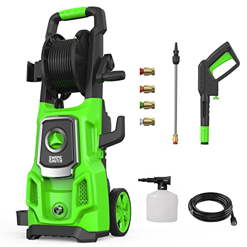 Electric Pressure Washer, SWIPESMITH 3500 Max PSI, 2.6 GPM Power Washer Machine with Hose Reel, 4 Quick-Connect Nozzles, Foam Cannon for Car/Patio/Driveways Cleaning by SWIPESMITH - Used condition - US$79.65