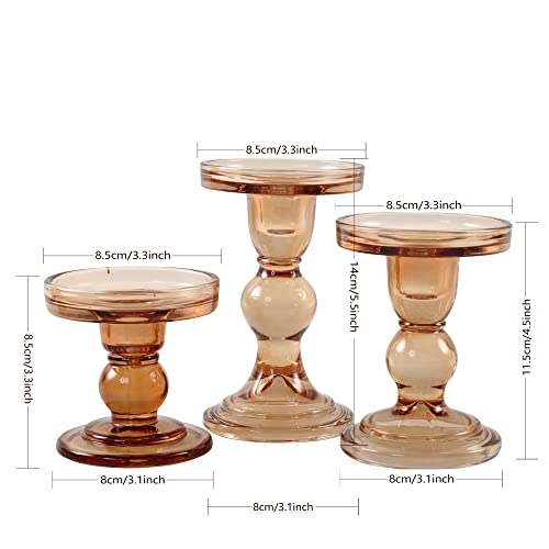 Gmwd 3 Pcs Glass Candle Holder Set Clear, Amber Candlesticks Holders Pillar Taper Candles Tealight Stand For Wedding Centerpieces Home Decorations Dining Table #TOP1
