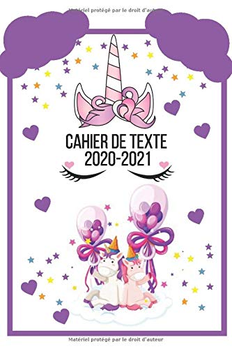 Télécharger Cahier de texte 2020-2021: cahier de texte licorne/ cahier de texte 2020 2021 fille,pour la rentrée PDF