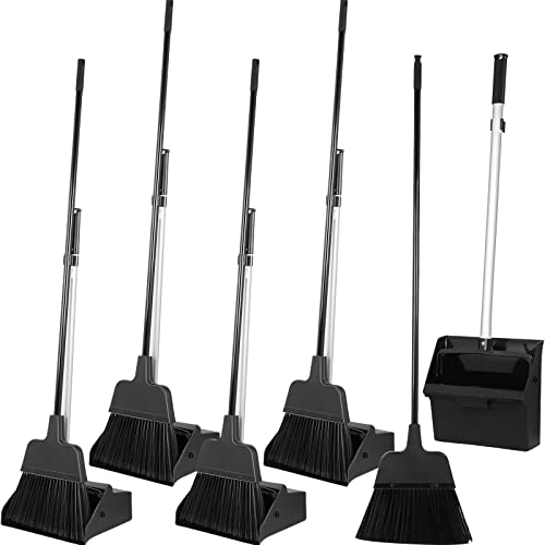 Image of Mumufy 5 Set Lobby Dustpan with Broom Set Lobby Upright Dust Pan and Broom with Long Handle Heavy Duty Commercial Dustpan Combo for Restaurants Kitchen Office Home