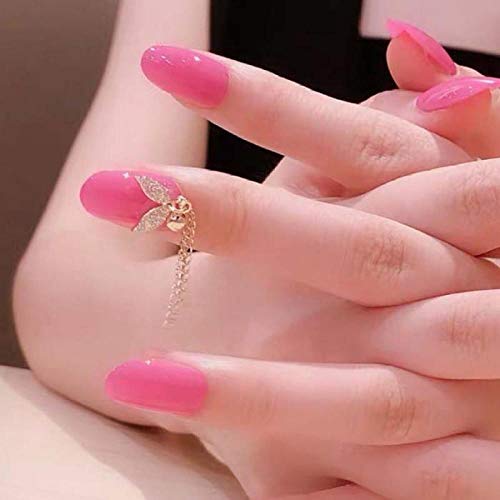 TJJF Falsche Nägel 24 Stück I Cover Fake Press On Nails Rosa Kette Quaste Nagelspitzen Glänzende 3D-Dekoration Tragbarer…