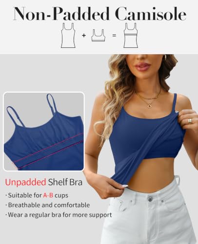 Image of V FOR CITY Unpadded Tank Top for Women with Shelf Bra Cotton Camis 3 Pack
