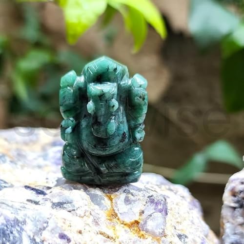 Image of SOULWISE Natural Emerald Gemstone Lord Ganesha Idol Hand Carved Crystal Ganesh Murti for Home Temple Vastu Spiritual Decor Meditation Altar Ganpati Statue Gift