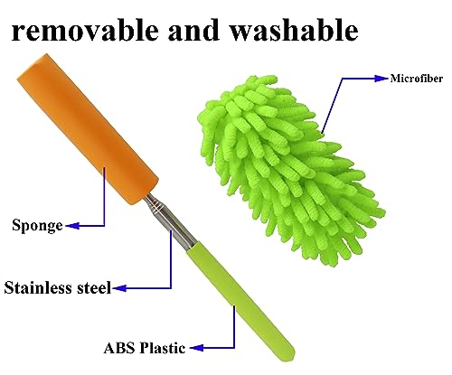 Image of Retractable Microfiber Dust Remover, Removable and Cleanable Hand Dust Remover, Used to Clean Cars, Computers, Air Conditioners, Televisions and Other Products(4 Pack /Blue+Green)