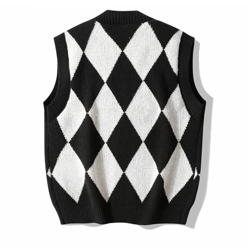 Men Plaid Sweater Vest Sleeveless V-Neck Buttons Cardigan Business Casual Knit Tank Tops2