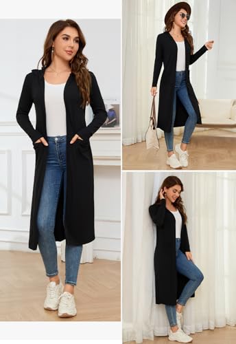 Alaster Queen Women's Hooded Long Cardigans Open Front Long Sleeve Lightweight Cardigan for Women with Pockets4