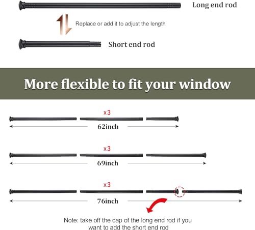 Black Curtain Rods for Windows - 5/8”Heavy Duty Stainless Steel Drapery Rod for Kitchen Bedroom Living Room Bathroom Outdoor Patio,28-76 inch Adjustable Curtain Pole with Modern Flat End