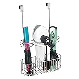 mDesign Steel Over Cabinet Door Hair Care, Hot Styling Tool Organizer Storage Basket for Hair Dryer, Flat Irons, Curling Wands, Straighteners, Space Saving, 3 Sections -Concerto Collection - Chrome