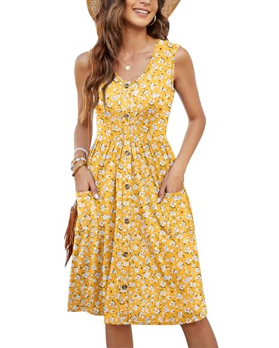 Image of MOLERANI Women Summer Dresses Sleeveless Casual Loose Swing Button Down Midi Dress with Pockets
