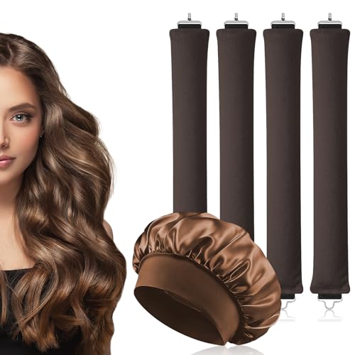 AOOWU 4 stuks hitteloze krulstangen, satijnen zijden motorkap, flexi bars met haken, warmtevrije krultang voor alle haartypes, slaap
