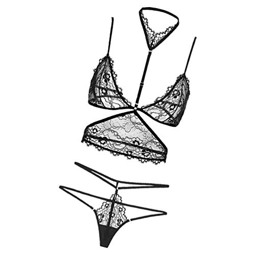 ARTIBETTER Conjunto de Lingerie Sexy de Cinta Suspensórios Sexy Lingerie Renda Preta Teddy Lace Baby