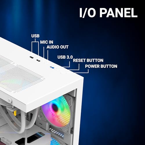 Image of Ant Value Tempered Glass CV200 Mid-Tower Computer Case /Gaming Cabinet - White | Support M-ATX, M-ITX | Pre-Installed 3 Static RGB Fans