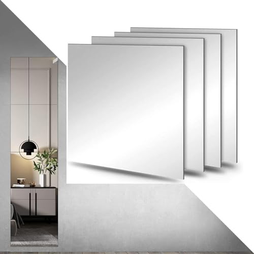 ミラー 壁掛け 全身鏡 姿見 貼る鏡 4枚セット 四角形 割れないガラス アクリル製 両面テー 取り付け簡単 軽量 DIY自由組合 ウォールステッカー 飛散防止 おしゃれ 浴室 化粧 トイレ 家族装飾ギフト