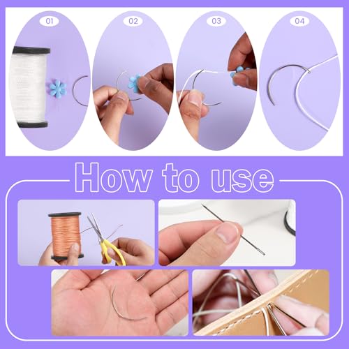 Kit de Costura con Hilo Encerado para Cuero, 3 Bobinas de Hilo de Nylon Encerado de 80 Yardas y Set de Agujas, para Reparación de Tapicería de Cuero miniatura 5