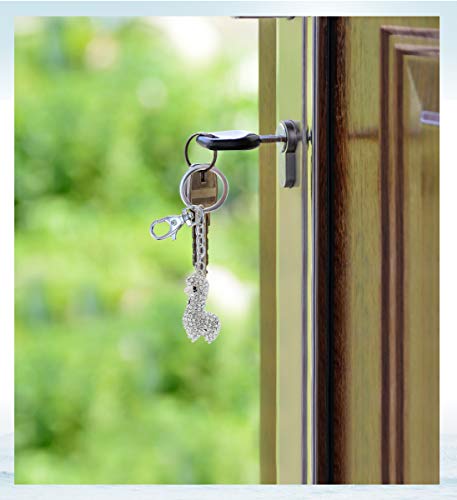 Aqua79 Llama Keychain - Silver 3D Sparkling Charm Rhinestones Fashionable Stylish Metal Alloy Durable Key Ring Bling Crystal Jewelry Accessory With Clasp #TOP4