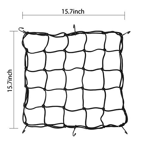 Motorcycle Cargo Net, 2Pack 15.7\"x15.7\", Heavy Duty Bungee Net Stretches to 31.5\"x31.5\", Gear Helmet Luggage Thicken Netting with 2\"x2\" Small Mesh & 6 Adjustable Metal Hooks for Motorcycle, Bike, ATV