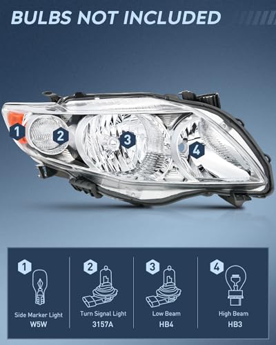 Nilight Headlight Assembly Compatible with 2009 2010 Toyota Corolla XLE/LE/Base Replacement Headlamp Chrome Housing Amber Reflector Driver and Passenger Side(Not fit S or XRS Trim), 2 Years Warranty