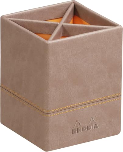 Rhodia 318814C Stifteköcher (8 x 8 x 11 cm, Kunstleder, elegant und praktisch, ideal für Ihr Büro) 1 Stück, maulwurfsgrau
