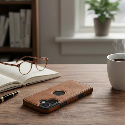 Image of Leather Case for Apple iPhone 16 Plus Premium Protective Stylish Slim Cover with Shockproof Raised Edges Brown