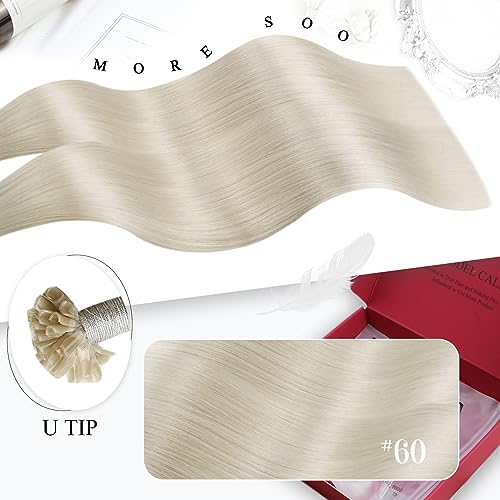 Moresoo U Tip Hair Extensions Platinum Blonde Keratin Bonded U Tips Extensions Human Hair 18 Inch U Tip Fusion Real Hair Extensions Blonde Unprocessed 50G/50S #60 #TOP1