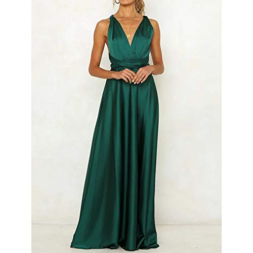 QUNLIANYI Robe Perle Femme Élégante Robe de Soirée en Satin Vert Bandage sans Bretelles Dos Nu Robes Longues D'Été M 1 Cover