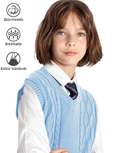 Jstex Boys Sweater Vest Uniform Vest For Boys Girls Kids Toddler V-Neck Sleeveless Size 8 Light Blue #TOP2