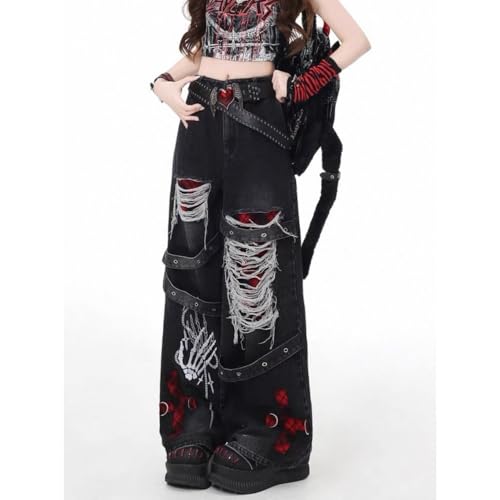 Y2K Ripped Grunge Baggy Jeans Pants Emo Women Goth Straight Leg