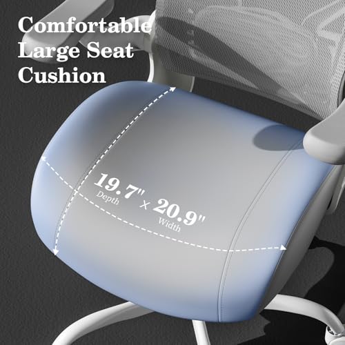 Image of GYI Ergonomic Office Chair with Memory Foam Cushion, Big and Tall Office Chair, 4.7 inch Thickened Seat Heavy Duty Desk Chair with Technical Mesh Back, 3D Flip-up Arms, Wheels for Heavy People, Grey